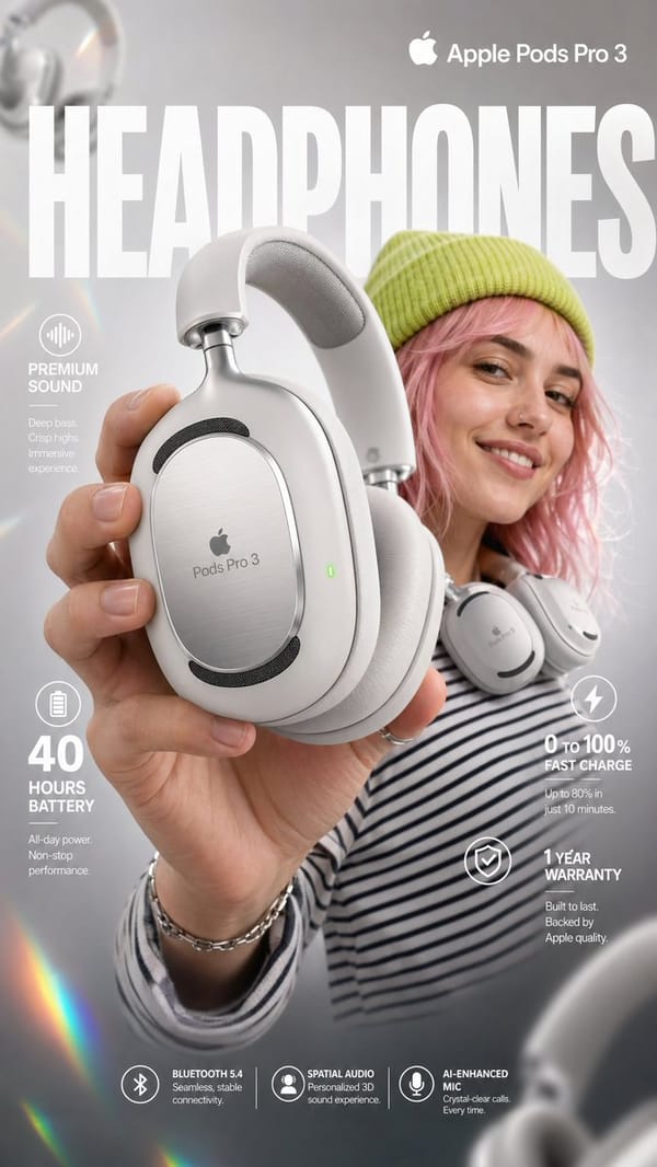 High-impact e-commerce infographic for "Apple Pods Pro 3" prompt example