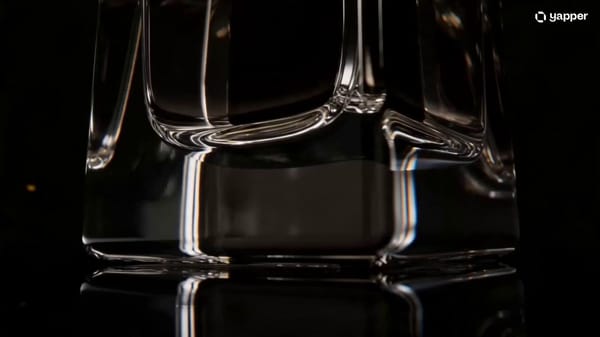 Ultra-cinematic luxury perfume commercial, elegant perfume bottle on black reflective surface,…