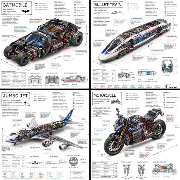 Create a technical infographic of [VEHICLE] with a 45-degree isometric 3D perspective showing the d… prompt example