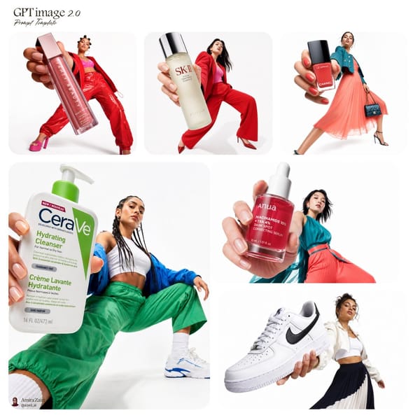 Low-angle fashion campaign photograph of a confident model holding a large [product name] very clos… prompt example