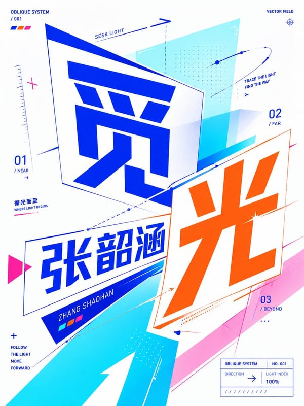 仍然是平面设计，但具有明显角度感、空间方向感、视觉张力和向量关系 prompt preview
