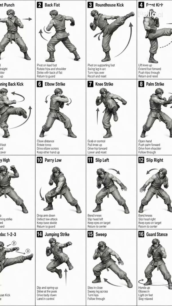 Create img2 that follows the exact sequence and movements from steps 1–16 shown in img1. The mu…