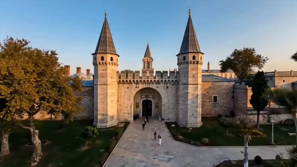 Cinematic 15-second historical landmark tour of Topkapi Palace composed of 15 rapid 1-second shots,… prompt example