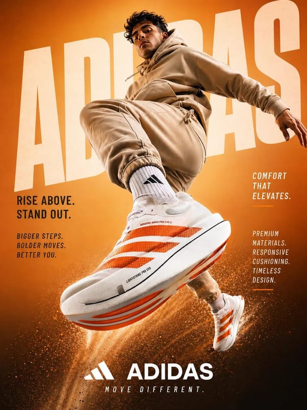 A dynamic sportswear advertisement featuring a young athletic male model captured mid-air in an exp… prompt example