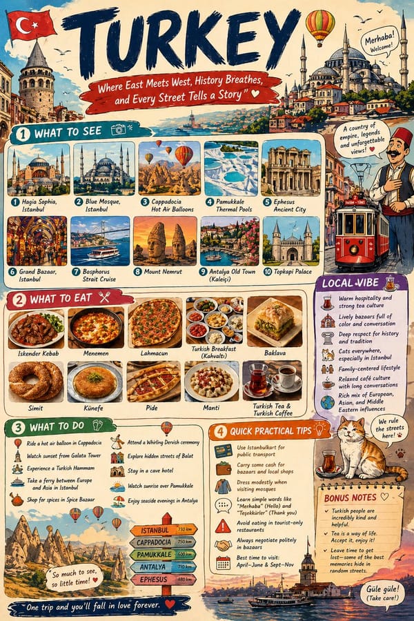 Create a detailed, highly engaging infographic-style travel guide for (country)The output should fe… prompt example