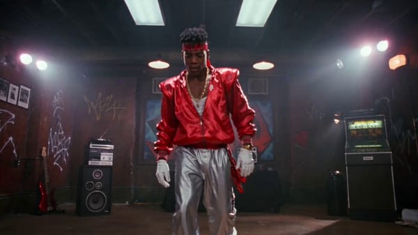 A 10-second 80s New York Body Poppin’ solo dance performance video, featuring a teenage Black m…