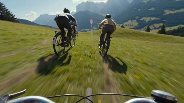 Subject: Downhill Mountain Bike Race Style: Hyper-realistic, Action Adventure, GoPro first-pers…