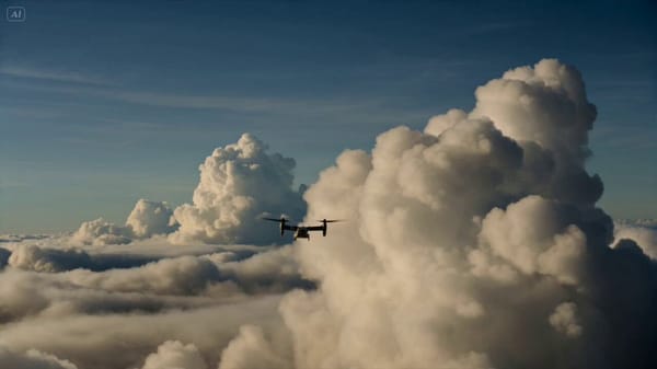 15 seconds, 16:9, ultra-realistic modern military cinematic. Dramatic golden-blue hour skies fi…