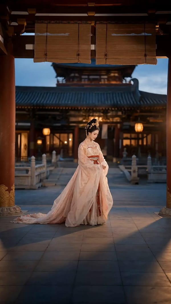 请根据我提供的16宫格参考图，生成一段高完成度的「汉唐宫廷舞 / 霓裳羽衣舞」视频。 核心要求： 严格按照画面1-画面16s的顺序生成。这不是舞台表演，也不是仙侠特效，而是一位成年中国女舞者，在真实… prompt example