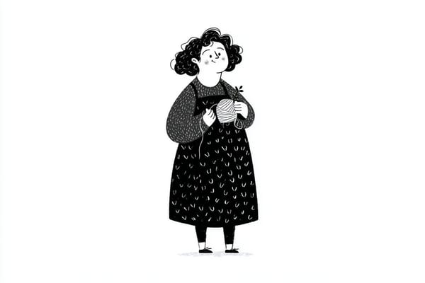 A simple black-and-white illustration of a [subject] in [outfit], [doing action], with a [facial ex… prompt example
