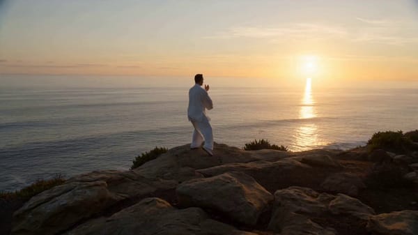 Style: Ultra-realistic cinematic scene. Single continuous shot. Calm, meditative pacing. Natura…