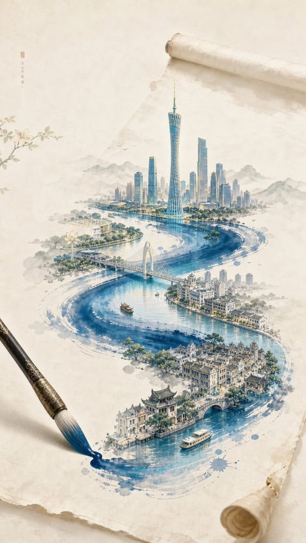 一张 新中式极简东方美学 风格的创意插画海报，整体画面以 宣纸暖白背景 为主，带有极轻微纸张肌理与大面积留白，画面安静、克制、雅致，具有高级东方意境与文化海报气质。 prompt example