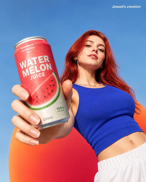 A highly realistic low-angle shot of a confident young woman with long, vibrant red hair, holding a… prompt example