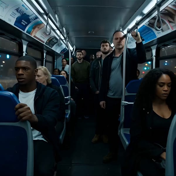 A packed city bus tears through rainy streets at night. Suddenly the entire floor dents upward…