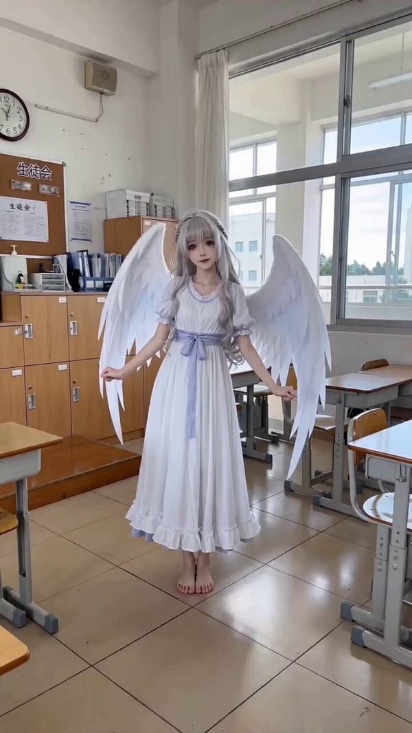 参照画像のキャラクターを使って、15秒の縦型ダンス動画を作成。キャラクターは参照画像のアニメスタイルを維持、背景は日本の高校の教室のような実写スタイルを維持する。 - 顔、髪型、衣装、色、全…
