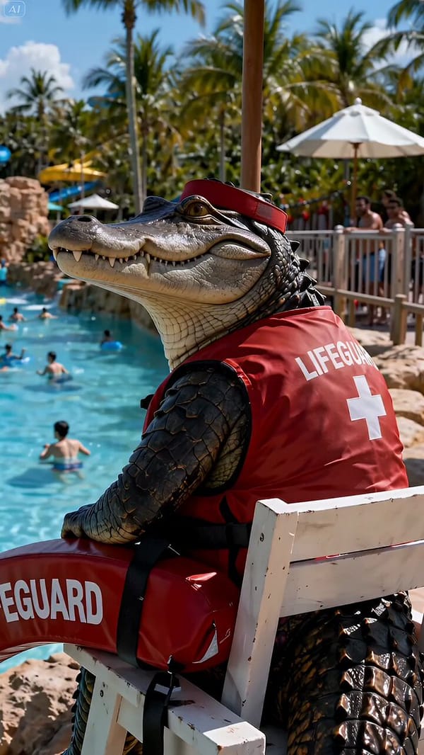 A lifeguard crocodile dives in and rescues a struggling swimmer prompt preview