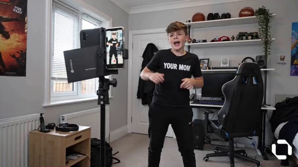 POV style realistic cinematic bedroom scene, a teenage creator confidently recording a viral dance/… prompt example