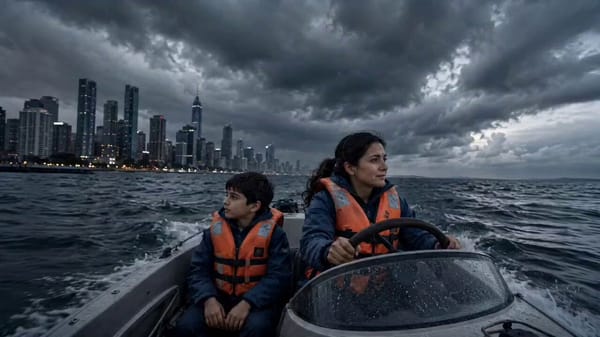 15-second cinematic sequence, hyper-realistic disaster drama, 4:3 aspect ratio, dark cloudy wea…