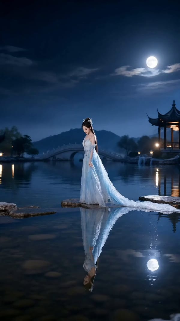 请根据我提供的16宫格参考图，生成一段高完成度的「洛神水舞 / 水中神女舞」视频。 核心要求： 严格按照画面1到画面16的顺序依次生成。每个画面都是明确的动作节点和镜头节点。整体不是仙侠特效…