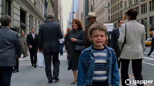 A stranded kid in a busy street gets help from a kind man. prompt example