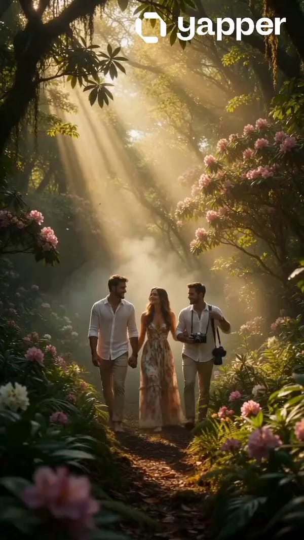 Ultra-cinematic realism, dreamy enchanted forest atmosphere, romantic spring golden-hour lighti…