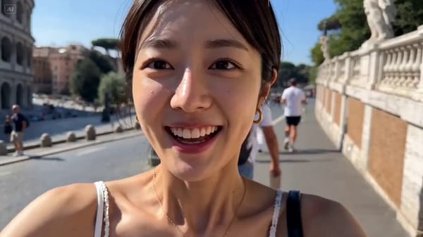 Style: Travel vlog, sunny Rome, vibrant colors, handheld + quick whip pans, fast cuts, natural…