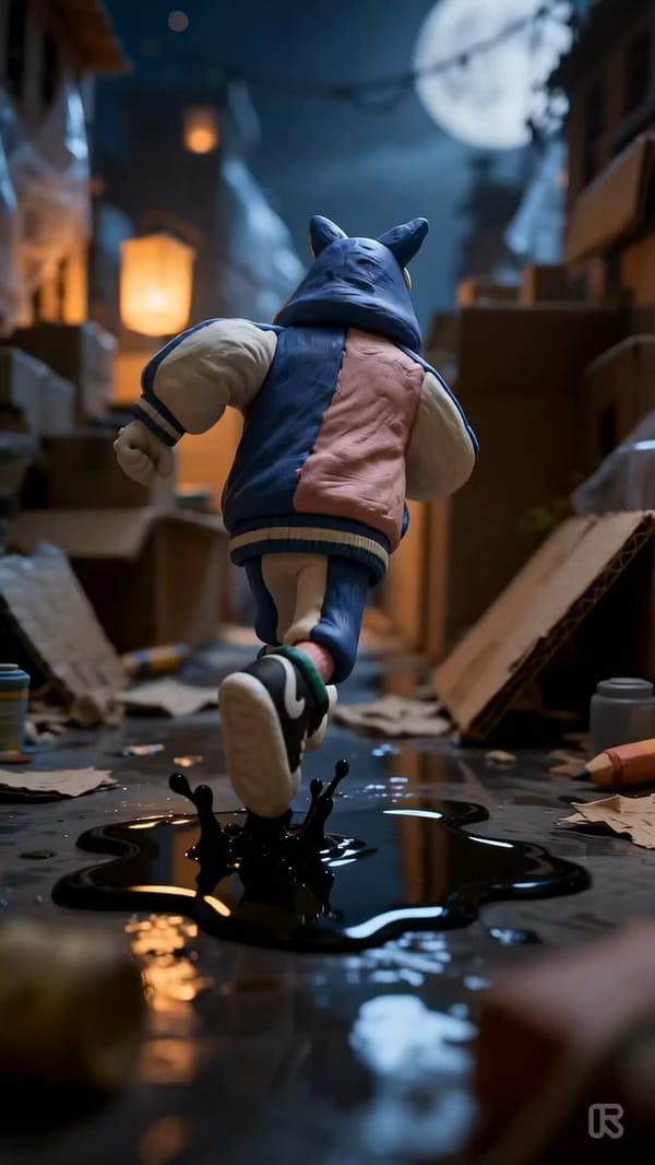 Create a 15-second continuous handheld macro shot in stylized clay stop-motion animation, with…