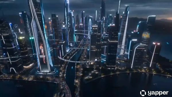 A cinematic, high-detail scene of a young woman exploring China's breathtaking futuristic citie…