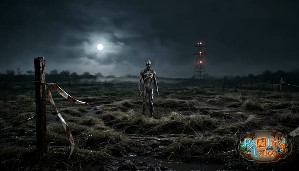 A 15-second nocturnal found-footage creature encounter in a remote scrub field, shot in a sickl…