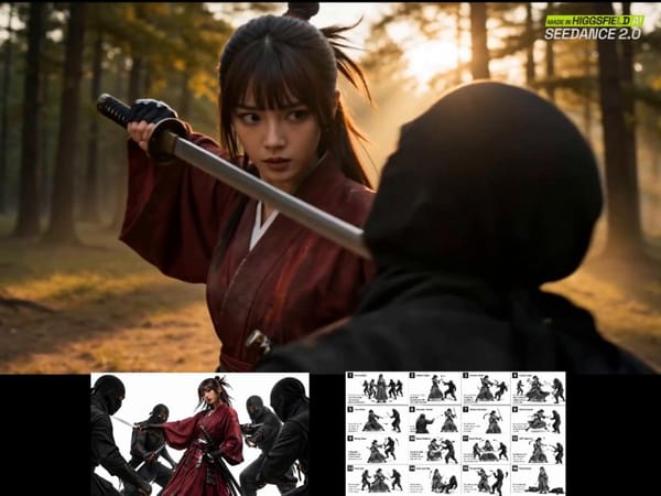One red samurai vs five ninja attackers in the rain prompt preview