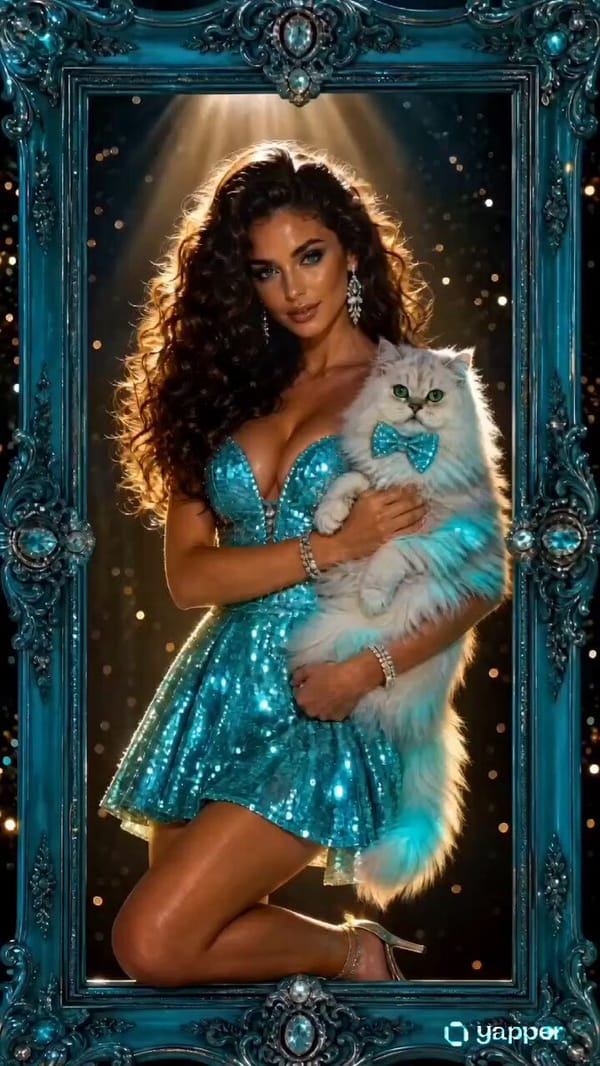 Create a luxurious 15-second cinematic fantasy video in vertical 9:16. A glamorous Western woma…