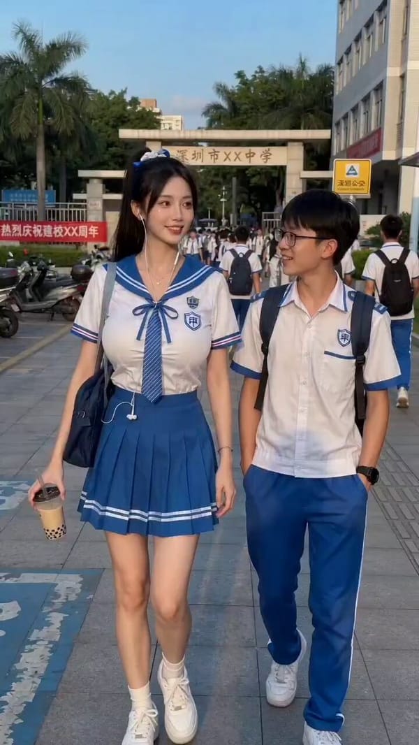 男生一把手把女生手里的奶茶抢过来，用很贱贱的表情，吸管吸着杯子里的奶茶。女生娇嗔生气，追着男生打闹。 prompt example