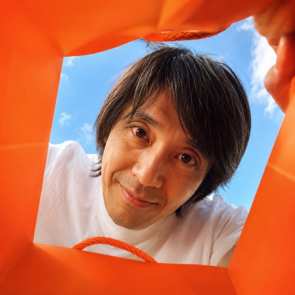 Create a vibrant, adorable, high-end advertising photo shot from inside a shopping bag, looking upw… prompt example