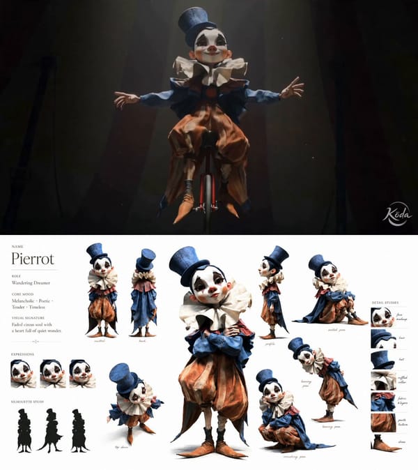 15s, circus performance. A lonely circus performer @[character ref] rides a unicycle across a tight… prompt example
