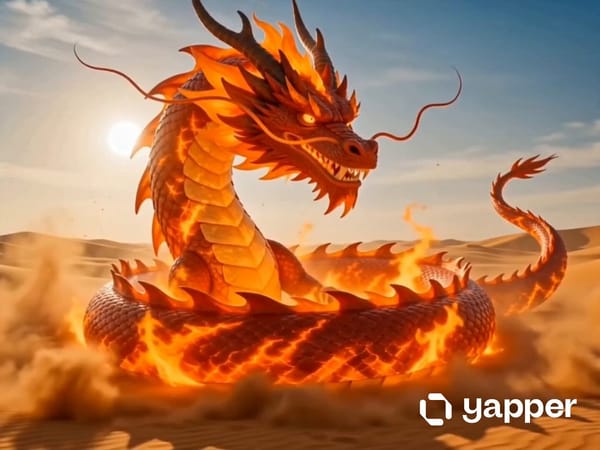 Make a dragon that is red and orange breathing fire and then it changes to two men fighting wea…