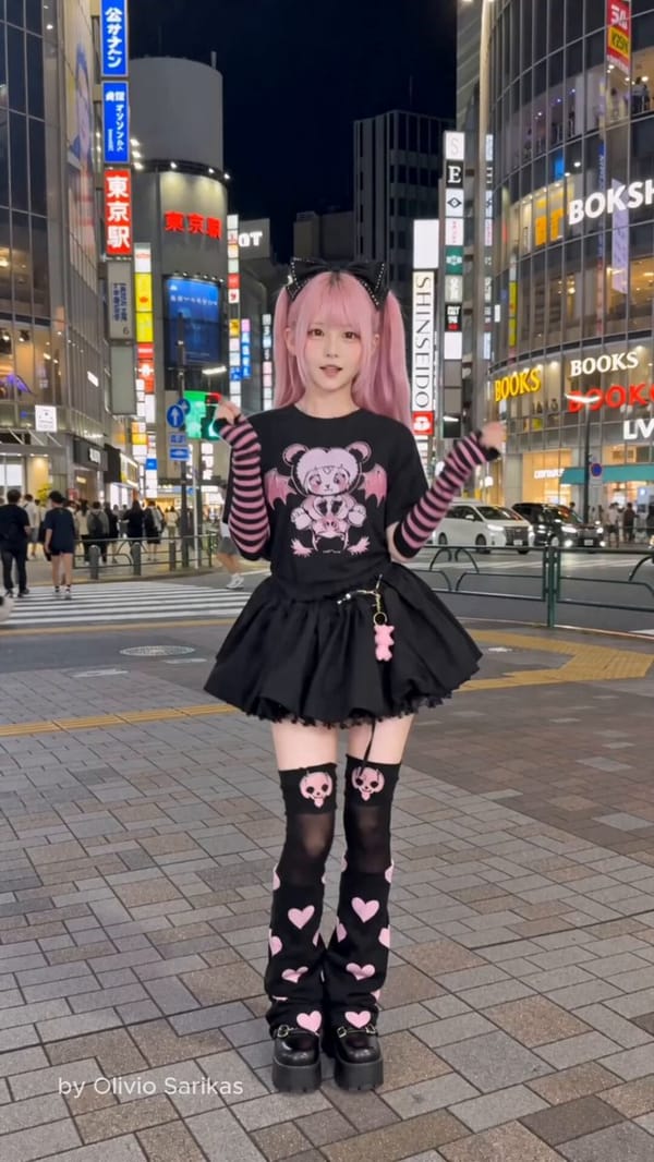 She is doing a kawai tiktok influencer dance in tokyo at night prompt preview