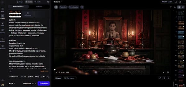 INTENT: Create a 15-second hyper-realistic horror sequence in Runway Seedance 2.0 using the attache… prompt example