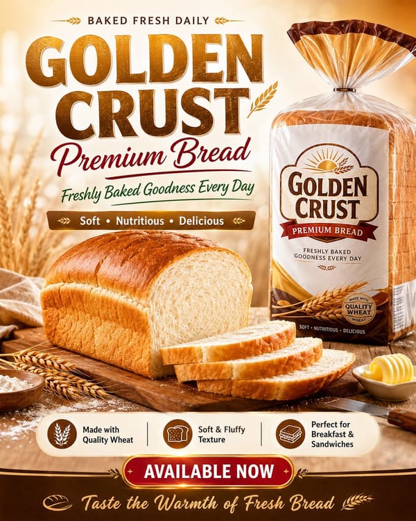 Create a high-quality branded flyer design for a bread product advertisement. Make it look like…