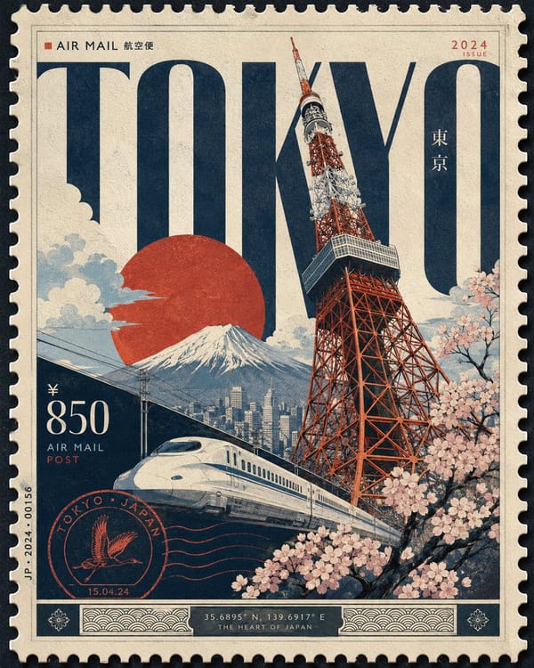 Design a premium 4:5 collectible postal-stamp poster for [CITY], where the entire composition is on… prompt example