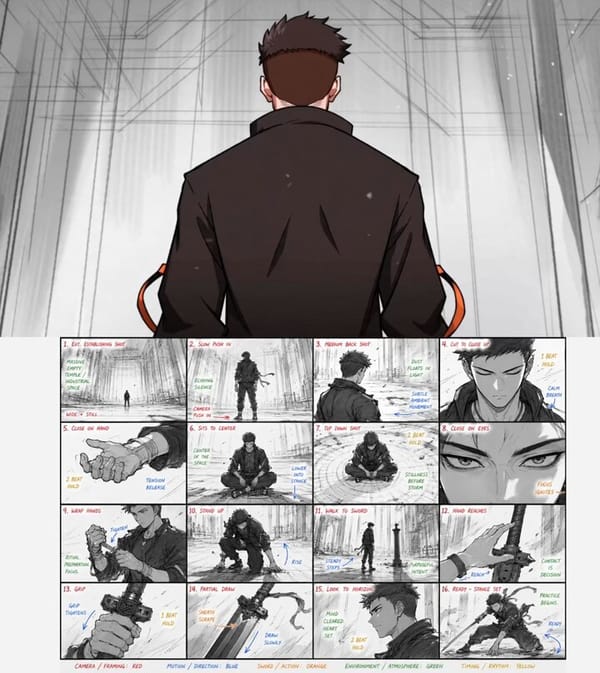 Use the provided 16-panel story board [@storyboard1] sheet as the direct sequential visual keyf…