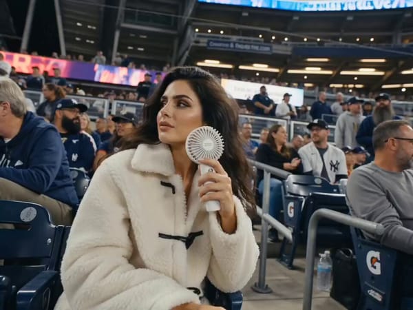 A hyper-realistic live sports broadcast shot featuring the exact same girl from the reference image… prompt example