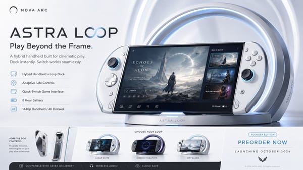 Create a premium, highly believable Fictional Console / Handheld Ad for an imaginary gaming device… prompt example