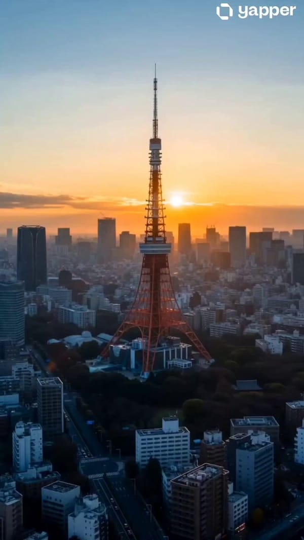 Create a stunning 15-second cinematic travel montage through Tokyo at night and golden hour, fe…