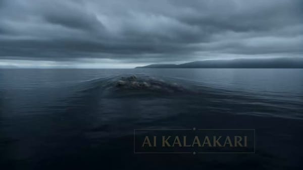 A high-budget medieval fantasy spectacle set beside a vast dark lake under heavy overcast skies…