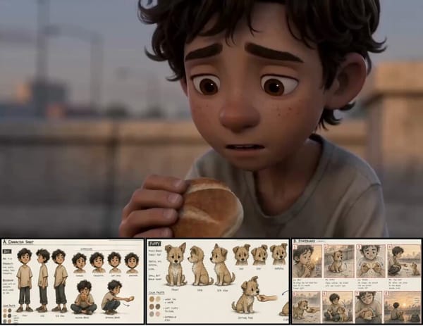 TITLE The Piece of Bread REFERENCE Use the provided combined character sheet and storyboard board a… prompt example