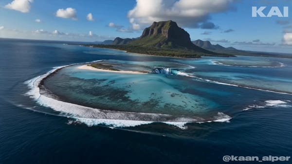Style: Realistic cinematic drone documentary. Ultra-real aerial footage of Mauritius, Le Morne coas… prompt example