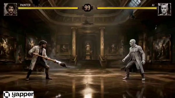 Ultra realistic retro arcade fighting game cinematic, grounded visual style, traditional painter ve… prompt example