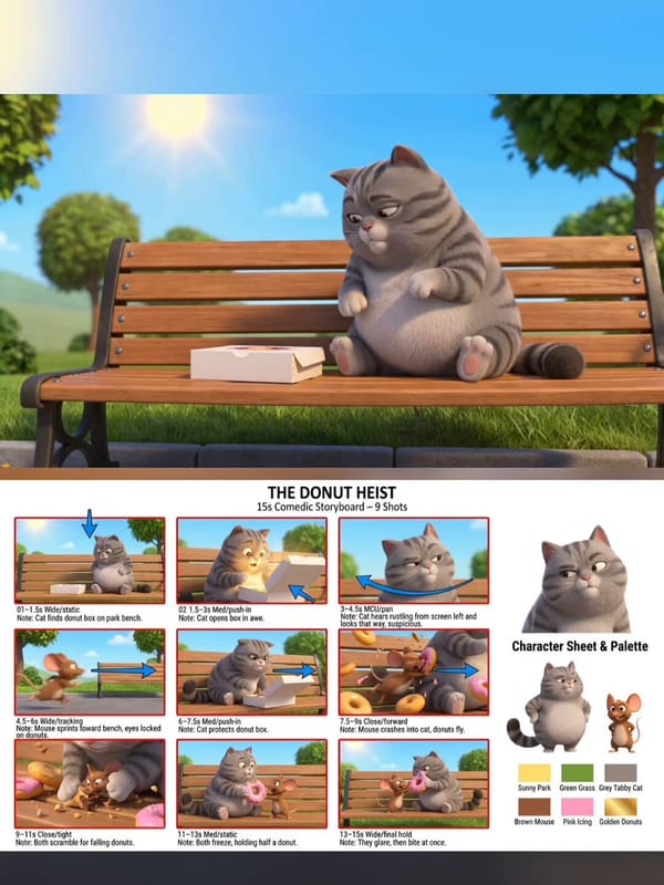 [CINEMATIC SETUP] Full-color 3D animated comedy short, cinematic cartoon style, bright sunny park,… prompt example