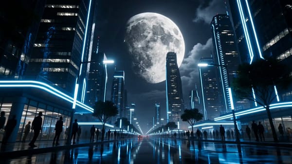 Ultra cinematic apocalyptic sci-fi sequence of a gigantic moon cracking apart above Earth durin…