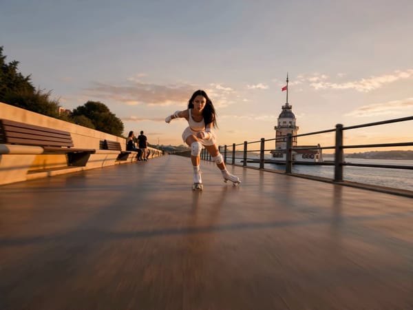 Create a hyper-cinematic 15-second continuous single-take roller-skating video. REFERENCE USAGE…